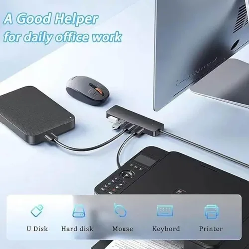 Vista 4 de Hub USB 3.0, divisor de concentrador USB de 4 puertos, adaptador USB portátil mini expansor multipuerto para escritorio, laptop, Xbox, unidad flash