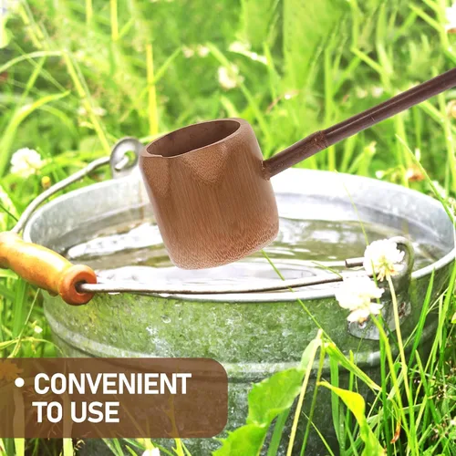 Vista 2 de DOITOOL Cucharón de agua de madera Cucharón de mango largo Dipper de agua ing Scoop Bailer japonés de bambú Cuchara para ceremonia de té Jardín