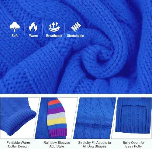 Vista 3 de Suéter XS para perro, suéter de cuello alto con manga para Yorkie Azul