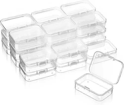 Vista 8 de 24 paquetes de recipientes pequeños de plástico transparente para almacenamiento de cuentas con tapa con bisagras para almacenamiento de objetos
