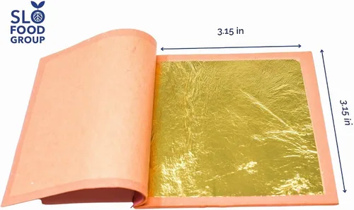 Vista 7 de Slofoodgroup Hoja de oro de 24 Karat Comestible (25 hojas por libro) 3.15x3.15 pulgadas