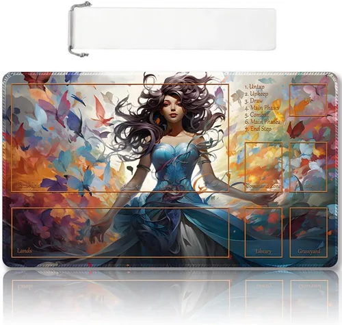 Vista 9 de Tapete de juego MTG cosido de alta calidad con zonas y respaldo de goma antideslizante, tapete de juego TCG para MTG y otros juegos de cartas, Dkt