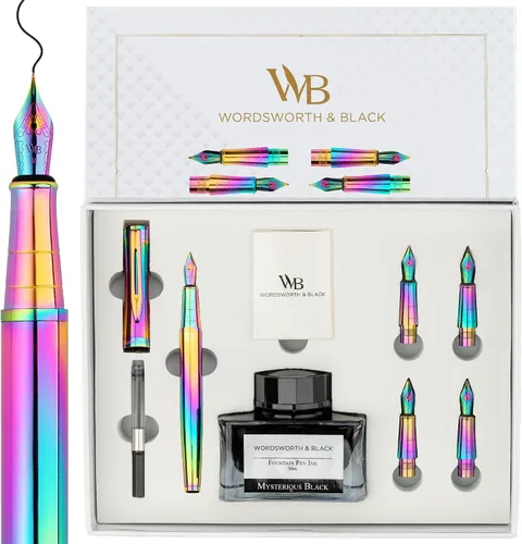 Vista 10 de Wordsworth & Black Luxury Fountain Pen Set for Writing, 6 Nibs, Blue Cromo azul