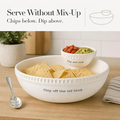 Vista 8 de Mud Pie con cuentas apiladas Chip y Dip Bowl