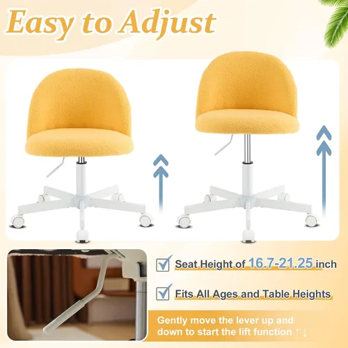 Vista 6 de VINGLI Silla de caramelo linda silla de escritorio sin brazos, cómoda silla de oficina pequeña con ruedas, silla de tocador, soporte lumbar, silla