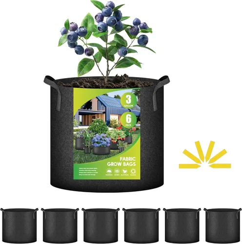 Vista 13 de iPower - Bolsa de cultivo para plantas de 5 galones, paquete de 6, resistentes, de tela con asas de nylon, contenedores de 300g de tela no tejida