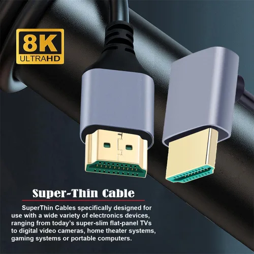 Vista 8 de xiwai 8K HDMI 2.1 Cable HDTV ultra fino 1.6 ft 4K Hyper Super Flexible Cable delgado en ángulo de 90 grados Tipo-A macho a macho para computadora
