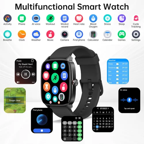 Vista 5 de Relojes inteligentes para mujeres y hombres con llamada Bluetooth y voz IA, rastreador de fitness HD de 1.85" con monitor de frecuencia cardíaca