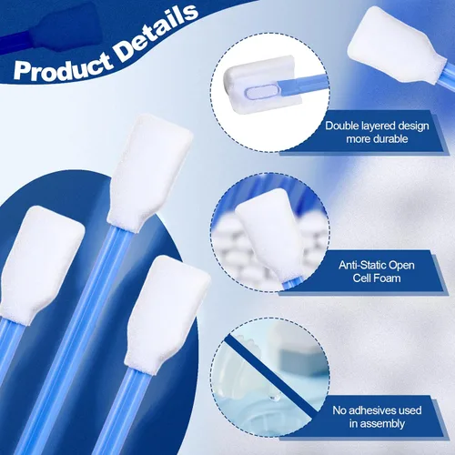 Vista 3 de Dunzy 300 piezas bastoncillos de limpieza de espuma con punta de esponja azul cuadrada rectangular de 5.12" para impresoras de inyección de tinta