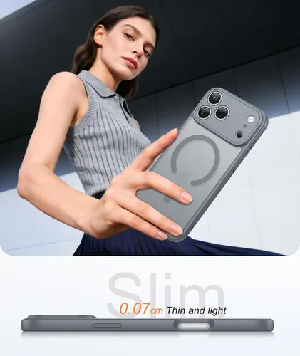 Vista 444 de FNTCASE Funda para iPhone 17 Pro: Fundas delgadas translúcidas de color azul claro compatibles con MagSafe, protección completa de la cámara