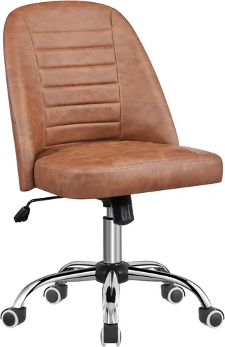 Vista 10 de Yaheetech - Silla de escritorio de piel sintética negra sin brazos, giratoria ajustable