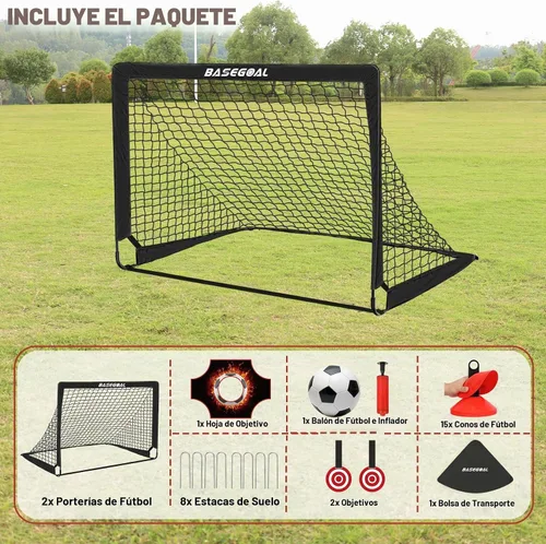 Vista 4 de BaseGoal Soccer Goals for Backyard Set of 2, 4x3ft, Mini Soccer Net Negro