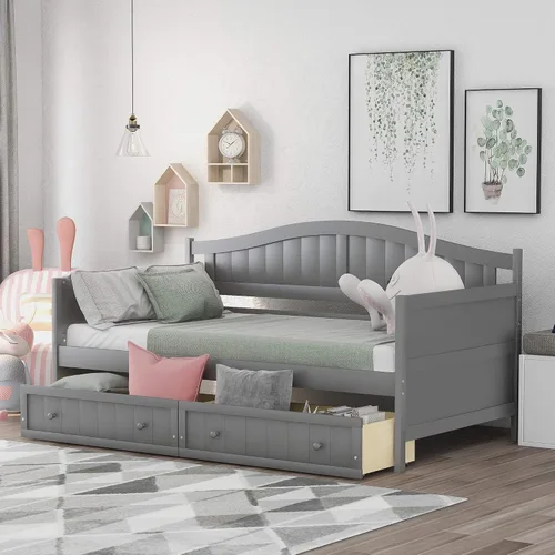 Vista 11 de Harper & Bright Designs Sofá cama individual con cajones de almacenamiento, cama capitanes de madera maciza, tamaño individual, sofá cama, base