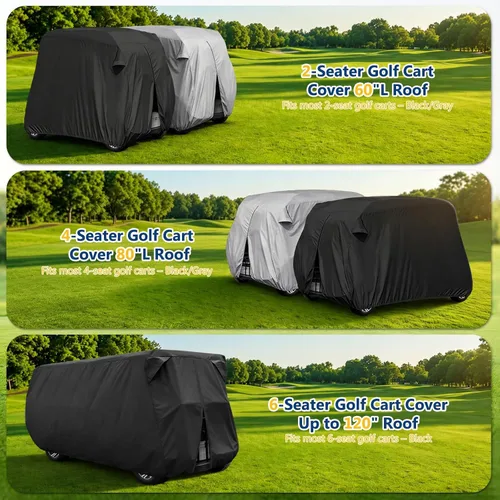 Vista 2 de Moveland Cubierta impermeable al polvo para carrito de golf Accesorios para exteriores, revestimiento extra de PVC 2 pasajeros Cubierta