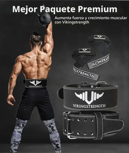Vista 3 de Vikingstrength Cinturón de levantamiento de pesas de alta calidad con correas de elevación, cinturón de levantamiento de pesas para gimnasio