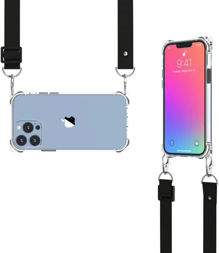 Vista 11 de Funda transparente para iPhone 13 con correa cruzada ajustable desmontable, ajuste delgado, funda protectora a prueba de golpes con cordón de hombro
