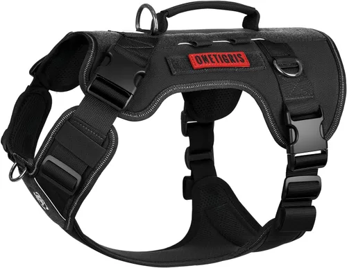 Vista 14 de OneTigris Arnés táctico sin tirones para perros pequeños, chaleco reflectante K9 de fácil control con paneles de gancho y bucle, arnés ajustable