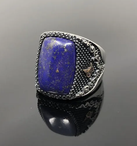 Vista 4 de KAR Anillo único de plata de ley 925 con piedra de lapislázuli, otomano, para hombre, talla K53B