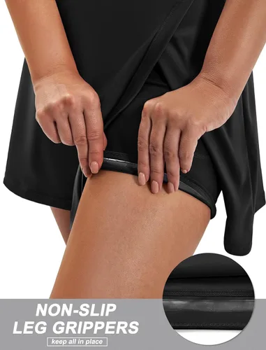 Vista 4 de Ewedoos Faldas para mujer, faldas de golf para mujer, falda de tenis de cintura alta con bolsillos y abertura, faldas atléticas