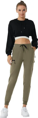 Vista 8 de Pantalones deportivos versátiles de senderismo para mujer, de secado rápido, con bolsillos tipo cargo, para atletismo, entrenamiento, ropa
