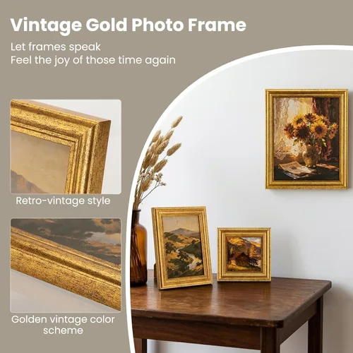 Vista 4 de 8x10 Picture Frame Set Vintage Gold Retro Plastic Farmhouse Style 2 Pack