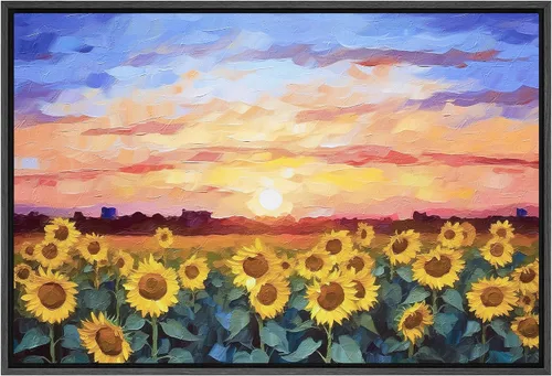 Vista 15 de SIGNFORD Lienzo impreso para pared, puesta de sol, campo de girasol, naturaleza, desierto, paisaje decorativo, relajante, tranquilo, para sala