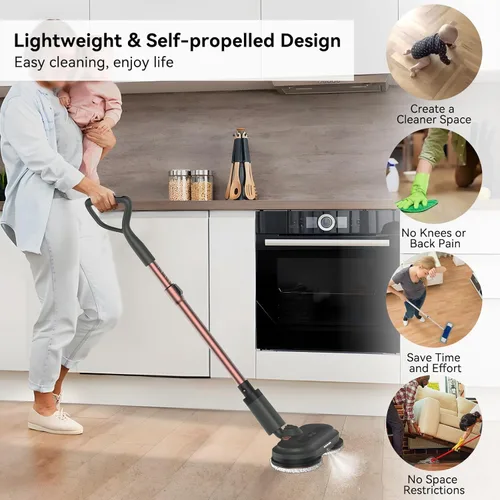 Vista 7 de Trapeador eléctrico inalámbrico, limpiador de piso eléctrico con rociador de agua y faros LED, hasta 60 minutos de duración, potente trapeador