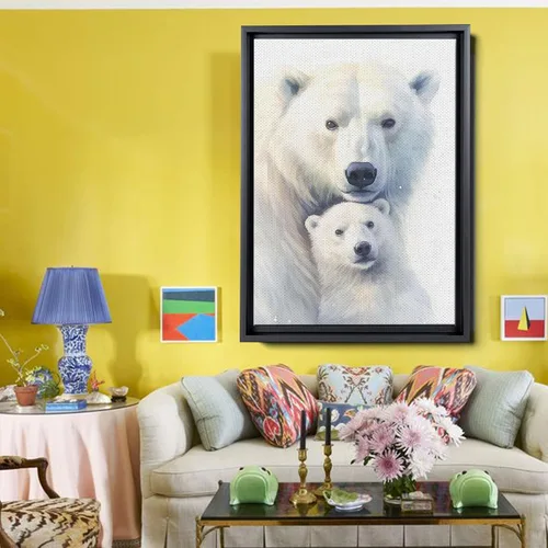 Vista 2 de Fox Mother Cub Print, In The Style Of Stencil-Based, Ivory, Kids Wall Art, Kids Wall Art Display, Mom And Baby Animal Art Print