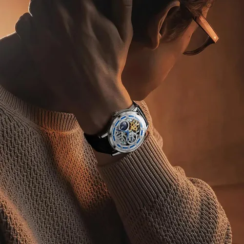 Vista 2 de OLEVS Relojes automáticos para hombre, de cuerda automática, cielo estrellado, esqueleto de diamante, reloj de pulsera de lujo, impermeable, luminoso