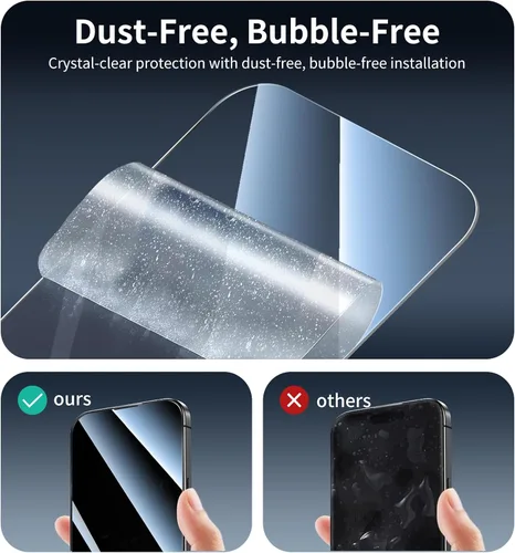 Vista 8 de 3 protectores de pantalla para iPhone 14 Plus/13 Pro Max con una ayuda de alineación de instalación, película de vidrio templado HD doble