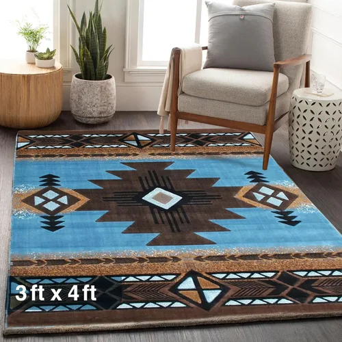 Vista 48 de YHSF South West - alfombra estilo nativo americano del suroeste C318 - fácil de limpiar, gruesa, suave, duradera, alfombra inspirada en tribus