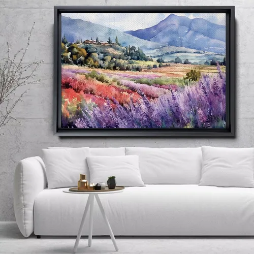Vista 2 de Fields of Lavender, Watercolor Provence Landscape and Lavender Field - Watercolor Painting of Serene Beauty