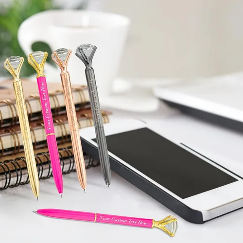 Vista 6 de Bolígrafo de diamante personalizado, bolígrafos de cristal personalizados en negro con nombre y texto, gemas personalizadas, 1 unidad, regalo