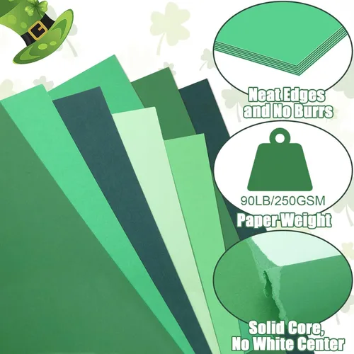 Vista 3 de JULBEAR 30 hojas de cartulina de colores del día de San Patricio 5 colores 180 g/m² 8.5x11 pulgadas, cartulina verde surtida para tarjetas DIY