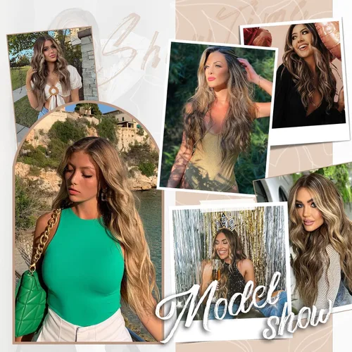 Vista 5 de KooKaStyle - Extensiones de cabello con hilo invisible, diadema transparente, ajustables, 4 clips fijadores, cabello largo y ondulado de 12