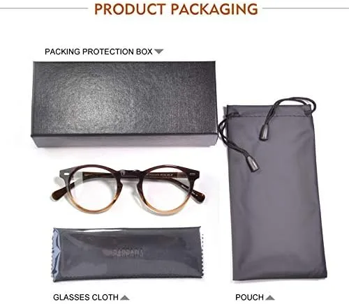Vista 5 de Gafas redondas vintage con lente transparente de acetato de borde redondo grueso para hombres..
