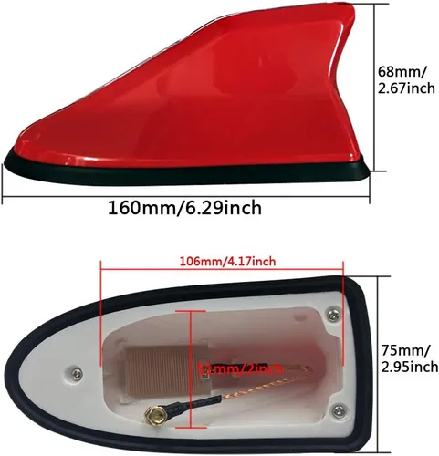 Vista 2 de Antena funcional montada en techo universal para coche, antena de señal de aleta de tiburón, rojo