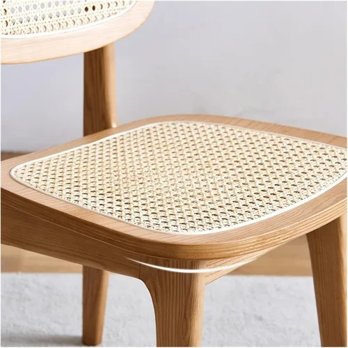 Vista 4 de sillas de comedor Silla de comedor de madera maciza para el hogar Simple Rattan Respaldo Taburete Hotel Maquillaje de madera Cocina moderna