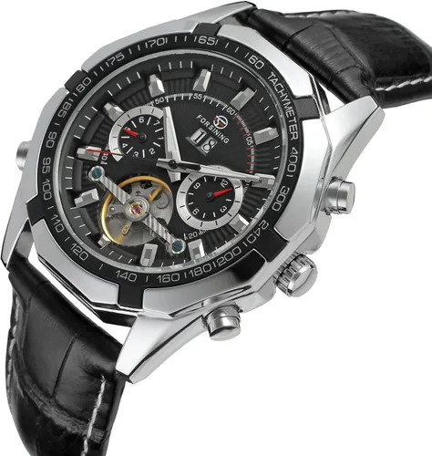 Vista 5 de Forsining Reloj automático original de cuerda automática Tourbillion calendario correa de cuero FSG340M3T1 para hombre, Negro -, Multifunción