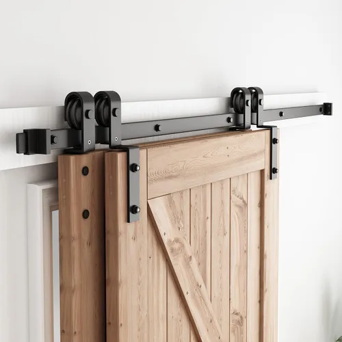 Vista 9 de SMARTSTANDARD Kit de herrajes para puerta de granero doble corredera de 4