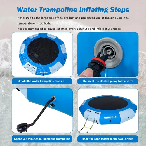 Vista 7 de Inflatable Water Trampoline for Lake, 8/12FT Heavy Duty Floating Lake Trampoline for Water with Pump & Ladder, Ocean Pool Jumping Platform for