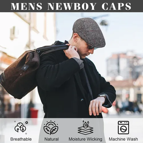 Vista 5 de IMMEE Double2cm 2 Pack Newsboy Cap for Men Adjustable Herringbone Tweed Wool Hats Blend Flat Cap Ivy Cabbie Driving Hat