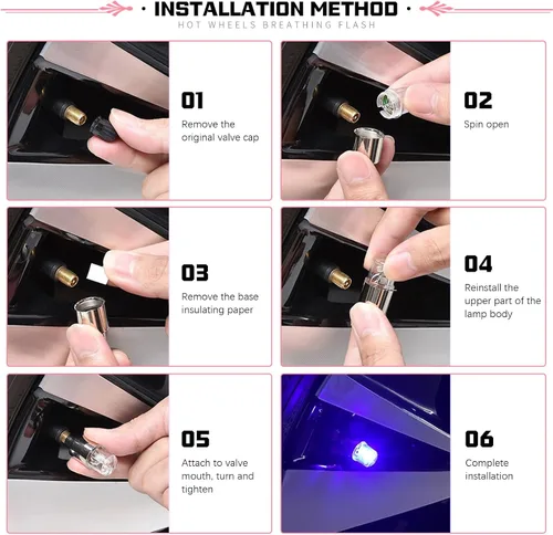 Vista 6 de 6 luces de válvula de neumático de automóvil, luz nocturna modificada fresca, luz de flash con sensor de choque, impermeable, tapa de luz LED, Azul