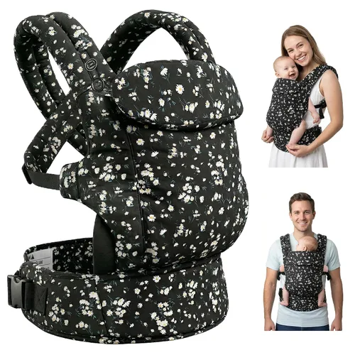 Vista 9 de Fruiteam - Portabebés ergonómico y ajustable, 100% algodón con soporte para la cabeza (cuadros negros y blancos)