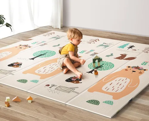 Vista 14 de UANLAUO Alfombra de juego plegable para bebés - 71 x 59 pulgadas, reversible para bebés a niños, antideslizante para interior y exterior