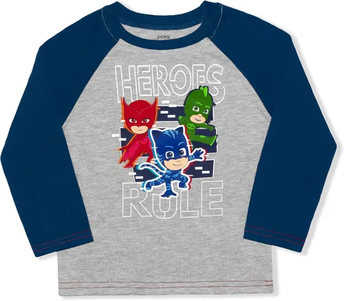 Vista 2 de PJ Masks Catboy Gekko and Owlette Boys Long Sleeve Shirt and Jogger Pants Set for Toddler and Little Kids NavyGrey