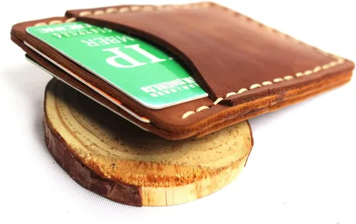 Vista 6 de Hand-made front pocket card holder, leather minimalist card, ultra-thin wallet, credit card holder, 3 card slots