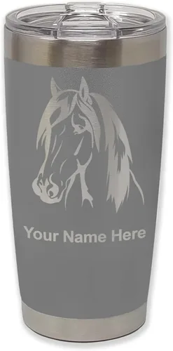Vista 35 de LaserGram Vaso aislado al vacío de 20 onzas, cabeza de caballo 1, grabado personalizado incluido (negro)