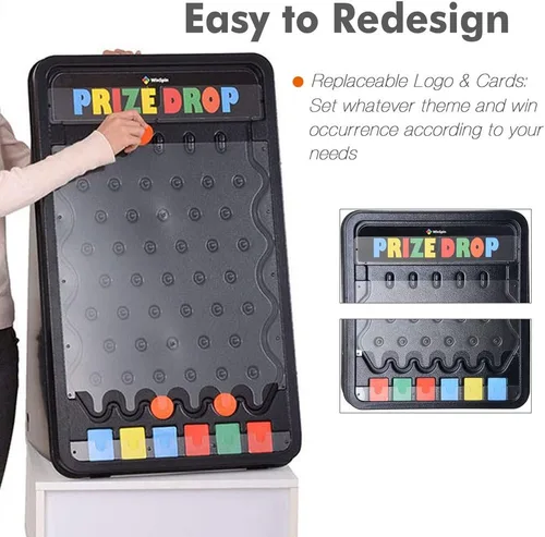 Vista 3 de WinSpin tablero de premios plegable de 30" con soporte en forma de disco, juego de caída de discos personalizable de 6 ranuras con 10 discos