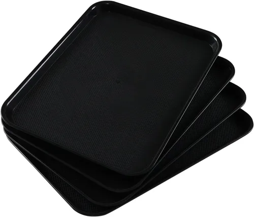 Vista 7 de Teyyvn Bandeja de plástico negra para servir comida rápida, 17.3 x 13.4 in, bandeja rectangular para alimentos